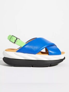 4CCCCEES Blue Leather Crisscross Slingback Sandal